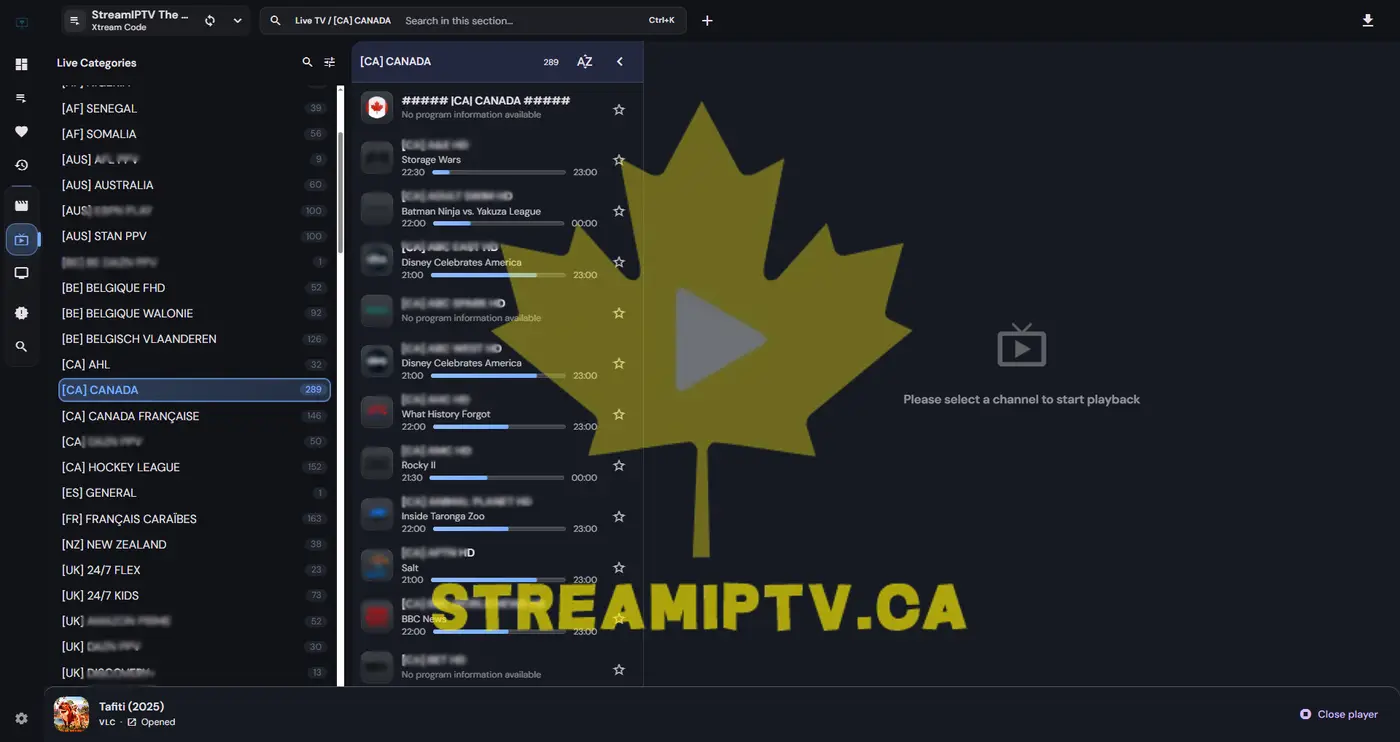 StreamIPTV Canadian channel — live channel on a Smart TV