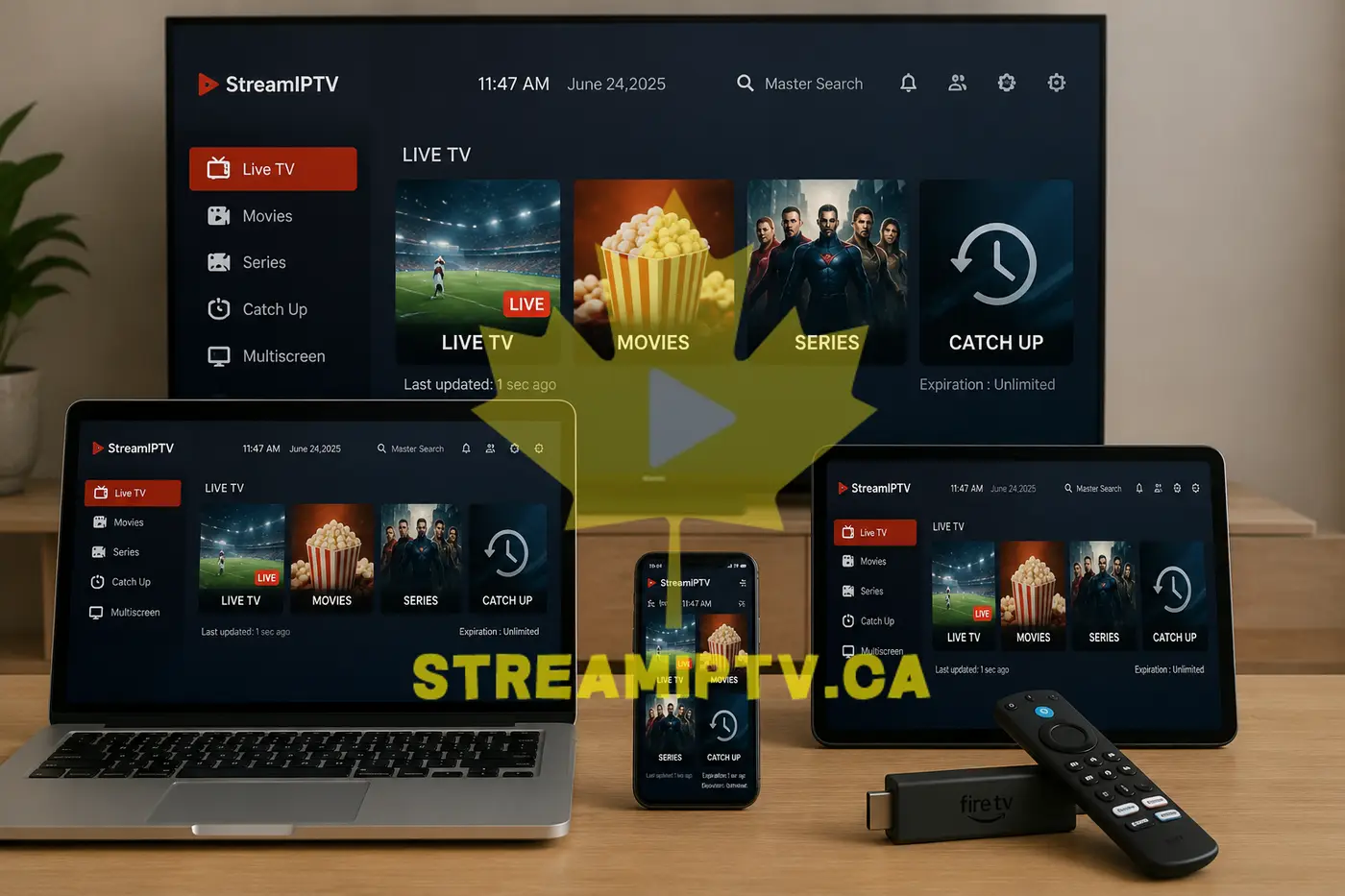StreamIPTV mobile interface — working on phone and tablet