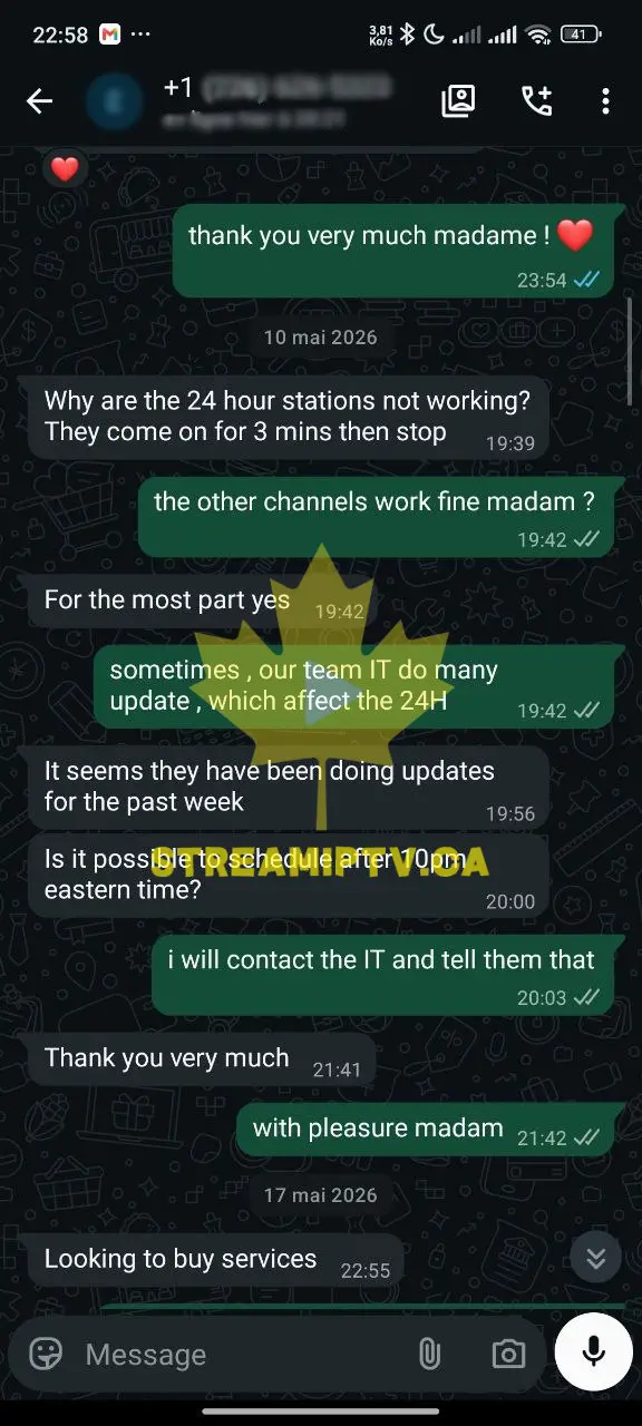 StreamIPTV WhatsApp — billing question answered