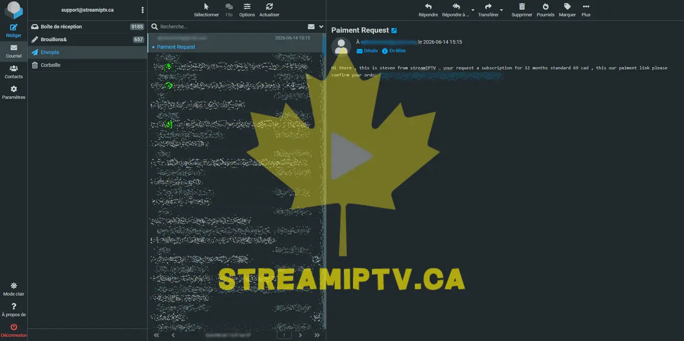 StreamIPTV email support reply — detailed troubleshooting screenshot