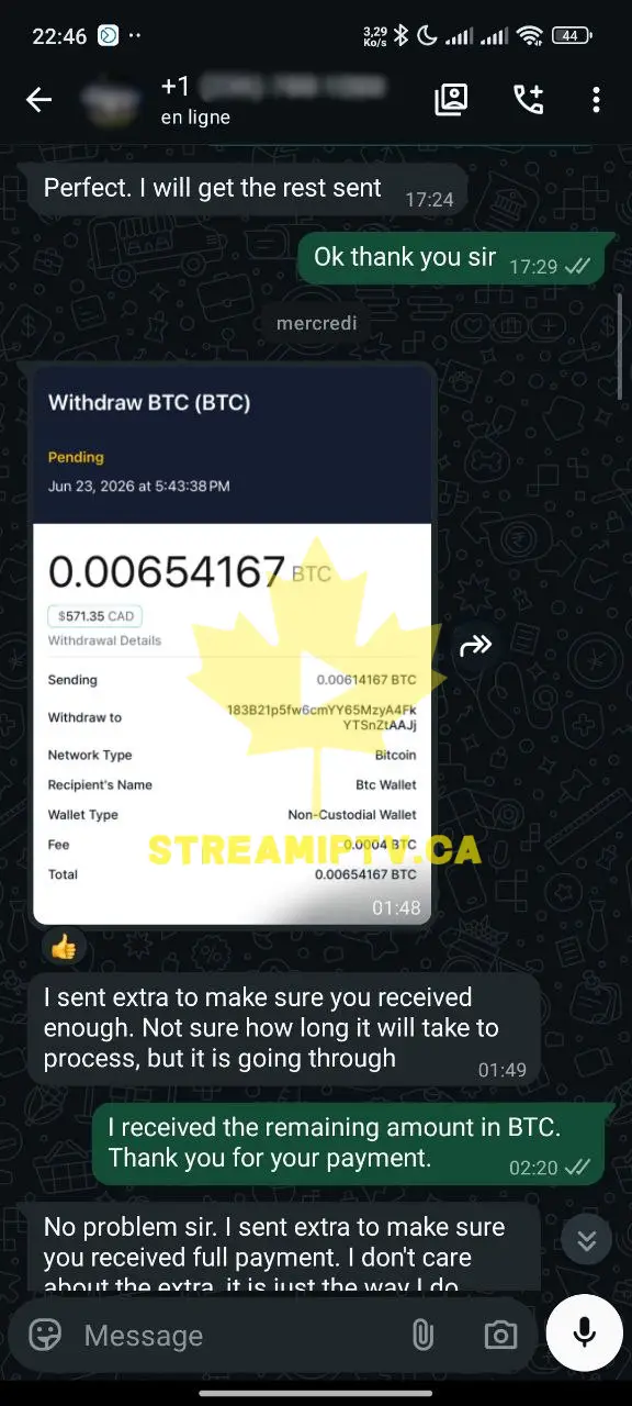 StreamIPTV reseller WhatsApp support conversation