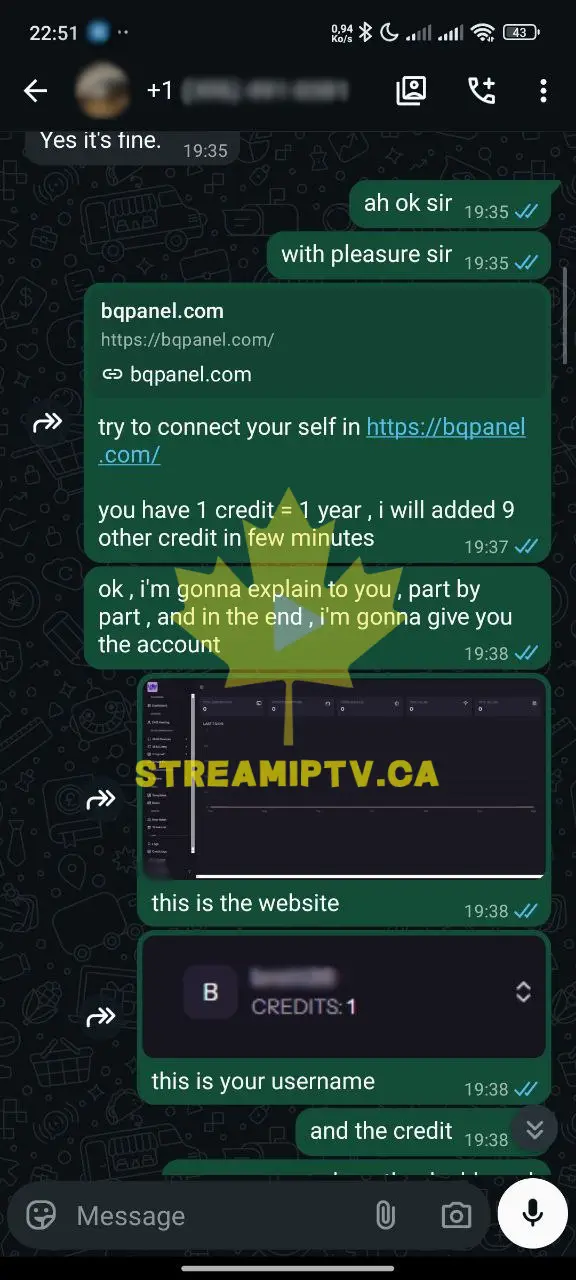 StreamIPTV reseller WhatsApp support conversation