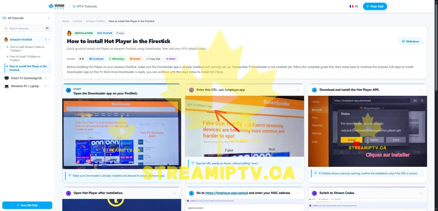 Real StreamIPTV setup screenshot from a tutorial guide
